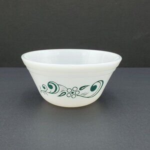 Federal Glass Mod Floral Mixing Bowl White Milk Glass Turquoise Floral Bowl